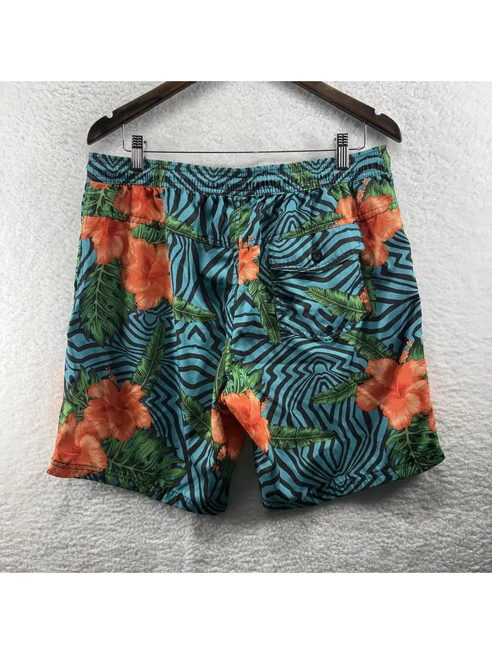 Lost Hawaiian Swim Board Shorts Mens XL Hibiscus Zebra Stripe